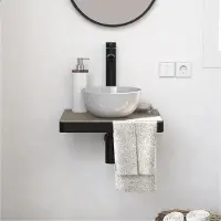 MOB-IN Meuble lave-mains SOHO plan fin et porte serviette face vasque blanche