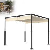 LZQ Pergola autoportante avec toit coulissant, 3×4 m, Acier revêtu par poudre, résistant aux UV et à l'eau, Pavillon de jardin résistant aux intempéries avec protection solaire flexible, Beige