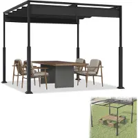 UISEBRT Pergola 3x3m avec toit coulissant - Pavillon de jardin étanche en acier & polyester, toit de terrasse autoportant, résistant à l'hiver & aux UV, noir
