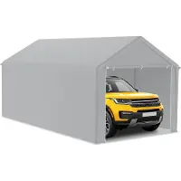 UISEBRT 3x6m Grand garage en toile Toit de garage - Abri résistant aux UV Carport Tente de garage & Tente de stockage avec toit en PE pour voiture, SUV, camion, bateau - Gris
