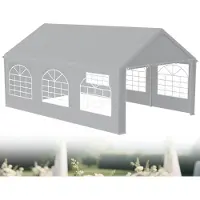 LZQ Pavillon 4x6 m imperméable & protection UV 50+, grande tente de réception avec panneaux latéraux & bâche PE - Gris - 24 m²