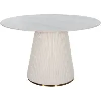 FURNLUX Table de salle à manger Modig Marbre Blanc Et Crème Blanc Et Or 120cm / Couleur principale : Blanc / Dimensions : 120 x 75 x 120 cm