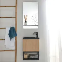 MOB-IN Ensemble lave-mains NOVA métal et bois avec robinet et miroir