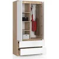 BDW , Armoire 2 portes, 2 tiroirs, 180x90x51 cm, Chêne Sonoma / Blanc