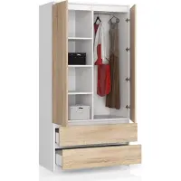 BDW , Armoire 2 portes, 2 tiroirs, 180x90x51 cm, blanc / chêne Sonoma
