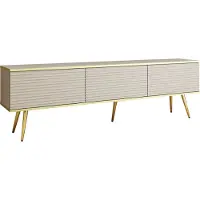 3Xeliving Meuble TV Blum ORO, MDF beige, 175 cm, pieds dorés, style moderne
