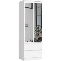 BDW Armoire avec miroir 2 portes 2 tiroirs, blanc