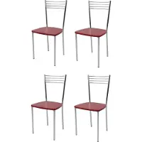 STOCK LINE t m c s Tommychairs - Lot de 4 chaises modernes ELENA pour la cuisine et la salle à manger , structure robuste en acier chromé, assise en bois de couleur aniline rouge