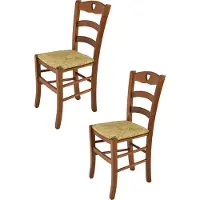 STOCK LINE t m c s Tommychairs - Lot de 2 chaises CUORE pour la cuisine et la salle à manger, structure robuste en bois de hêtre laqué dans la teinte brun noyer clair et assise en paille