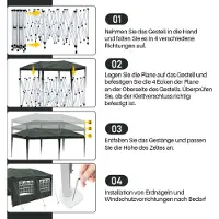 TolleTour Pavillon 3 x 6m Pop Up Pliable Tente de jardin, protection UV 50+ Pavillons Tentes de réception Tente de réception pour camping / jardin / mariage / plage, dix côtés bleu