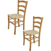 STOCK LINE t m c s Tommychairs - Lot de 2 chaises VENICE pour la cuisine et la salle à manger, structure robuste en bois de hêtre laqué teinte chêne et assise rembourrée recouverte de TISSU couleur chanvre