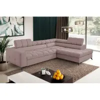 MargaretHadas24 Canapé d'angle Andrea en L avec appuie-tête réglables Fonction couchage Coffre de rangement 267 cm Livraison à domicile Salon à droite (couleur : rose Vena 10)