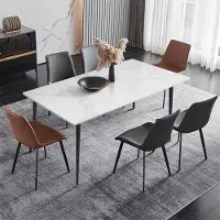 WISFOR Table de salle à manger aspect marbre, Table de cuisine salle à manger pour 4-6 personnes, 120cm Table rectangulaire avec pieds antidérapants en métal, Bentley Blanc
