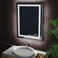 WISFOR Miroir de salle de bain LED avec éclairage, miroir de salle de bain avec éclairage, miroir mural antibuée à intensité variable, avec interrupteur tactile, 50x70cm