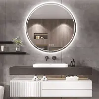 WISFOR miroir de salle de bain LED rond 60cm miroir mural avec interrupteur tactile, anti-buée gradable pour salle de bain chambre à coucher maquillage, 3 couleurs de lumière, IP64 économie d'énergie