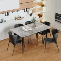 WISFOR Table de salle à manger aspect marbre, table de cuisine pour 4-6 personnes, 120cm table rectangulaire avec pieds antidérapants en métal, gris clair