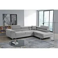 MargaretHadas24 Canapé d'angle Marlene III en L avec appuie-tête réglables Fonction couchage Coffre de rangement 271 cm Livraison à domicile Salon à droite (couleur : gris clair Vena 17)
