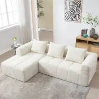 LVHOM Canapé d'angle avec fonction sommeil en L, canapé-lit avec poches latérales, 3 places, canapé de salon, canapé, canapé-lit, ensemble de canapés, beige