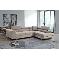 MargaretHadas24 Canapé d'angle Marlene III en L avec appuie-tête réglables Fonction couchage Coffre de rangement 271 cm Livraison à domicile Salon à droite (couleur : beige Vena 07)