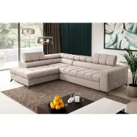 MargaretHadas24 Canapé d'angle Andrea en L avec appuie-tête réglables Fonction couchage Coffre de rangement 267 cm Livraison à domicile Salon gauche (couleur : beige Vena 07)