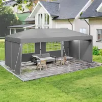 TRMLBE Pavillon pliable 3x6m Pavillon de jardin pliable avec 4 parties latérales & fenêtres & sac de transport Tente d'osier Tente de jardin protection UV, Gris