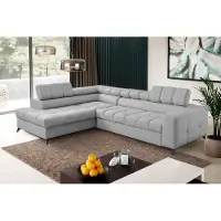 MargaretHadas24 Canapé d'angle Andrea en L avec appuie-tête réglables Fonction couchage Coffre de rangement 267 cm Livraison à domicile Salon gauche (couleur : gris clair Vena 17)