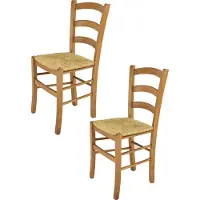 STOCK LINE t m c s Tommychairs - Lot de 2 chaises VENICE pour la cuisine et la salle à manger, structure robuste en bois de hêtre laqué ton chêne et assise en paille