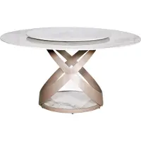 FURNLUX Table de salle à manger Modig Marbre Blanc Et Or Rose 150cm / Couleur principale : Blanc / Dimensions : 150 x 75 x 150 cm