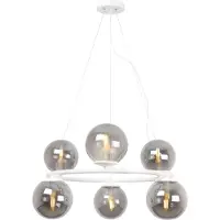 Light11 HOME Suspension Aura blanc 6 flammes verre gris fumé E14