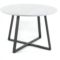 Idea New Garden Srl Table ronde 110 cm en mélamine avec piétement métal laqué - design moderne et élégant pour la cuisine, la salle à manger et le bureau - DAMIANO - Marbre blanc