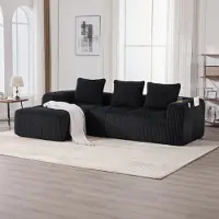 LVHOM Canapé modulable avec fonction sommeil, Canapé d'angle recouvert de velours côtelé, 3 places avec porte-gobelet, Canapé-lit sans montage,Canapé lounge avec poche latérale,Noir