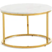 Idea New Garden Srl Table basse ronde Ø60 cm avec structure en métal chromé et plateau en mélamine aspect marbre blanc, table d'appoint moderne pour salon, séjour, entrée et chambre à coucher – OLEK