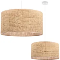 Light11 HOME Lampe Suspendue En Rotin Blanc 1 Abat-Jour Plat En Rotin 40 Cm