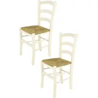 STOCK LINE t m c s Tommychairs - Lot de 2 chaises VENICE pour la cuisine et la salle à manger, structure robuste en bois de hêtre laqué blanc aniline et assise en paille