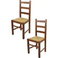 STOCK LINE t m c s Tommychairs - Lot de 2 chaises RUSTICA pour la cuisine et la salle à manger, structure robuste en bois de hêtre, peinte en brun noyer clair et assise en paille