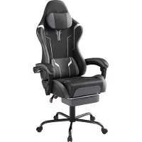 UISEBRT Chaise de jeu Chaise de bureau Ergonomique Réglable en hauteur avec coussin de tête Massage par vibration Coussin lombaire Repose-pieds Accoudoirs Tissu velours Noir-Gris