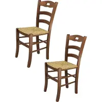 STOCK LINE t m c s Tommychairs - Lot de 2 chaises SAVOIE pour la cuisine et la salle à manger, structure robuste en bois de hêtre laqué, couleur brun noyer et assise en paille