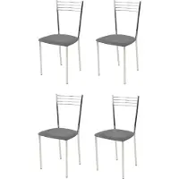 STOCK LINE t m c s Tommychairs - Lot de 4 chaises modernes ELENA pour la cuisine et la salle à manger , structure robuste en acier chromé, assise rembourrée recouverte de similicuir gris foncé