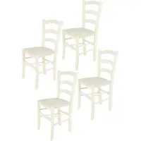 STOCK LINE t m c s Tommychairs - Set de 4 chaises VENICE pour la cuisine et la salle à manger, structure robuste en hêtre laqué couleur aniline blanc et assise rembourrée recouverte de TISSU couleur ivoire