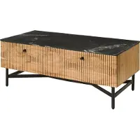MASSIVMOEBEL24.DE MASSIVMOEBEL24 | Table basse en bois d'Acacia 120x60x45 naturel laqué / marbre noir LONDON #120