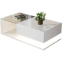 Sweiko Table basse , blanc brillant. Tables d'appoint, tables basses avec verre et effet LED