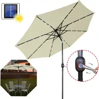 UISEBRT 3m LED Parasol Parapluie en beige avec panneau solaire, Parasol de plage pour jardin, Parasol de marché pour terrasse et balcon, Avec éclairage LED pour l'extérieur