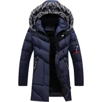 ASKSA Hommes Parka d'hiver Épais Veste d'hiver chaude Hommes Coupe-vent Vêtements d'extérieur Casual Manteau mi-long Parka Veste d'hiver,Bleu foncé,L