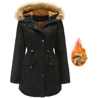 ASKSA Femme Manteau d'hiver Veste d'hiver avec capuche en fourrure Épais Chaud Parka d'hiver Zipper Manteau Parka Coupe-vent Veste polaire Veste de transition (Noir,3XL)