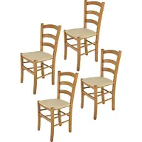 STOCK LINE t m c s Tommychairs - Set de 4 chaises VENICE pour la cuisine et la salle à manger, structure robuste en bois de hêtre laqué teinte chêne et assise rembourrée recouverte de TISSU couleur chanvre