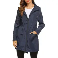 ASKSA Veste de pluie Femme Imperméable Respirant Léger Outdoor Manteau de pluie avec capuche Veste coupe-vent, Bleu foncé, L