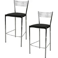 STOCK LINE t m c s Tommychairs - Lot de 2 tabourets de bar modernes ELEGANCE pour la cuisine et la salle à manger, structure robuste en acier chromé, assise rembourrée recouverte de similicuir noir