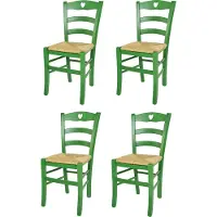 STOCK LINE t m c s Tommychairs - Set de 4 chaises CUORE pour la cuisine et la salle à manger, structure robuste en bois de hêtre, peinte en vert aniline et assise en paille