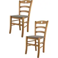 STOCK LINE t m c s Tommychairs - Lot de 2 chaises CUORE pour la cuisine et la salle à manger, Structure robuste en bois de hêtre laqué ton chêne et assise rembourrée recouverte de tissu couleur brun chevreuil