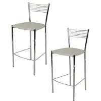 STOCK LINE t m c s Tommychairs - Lot de 2 tabourets de bar modernes ELEGANCE pour la cuisine et la salle à manger, structure robuste en acier chromé, assise rembourrée recouverte de similicuir gris clair